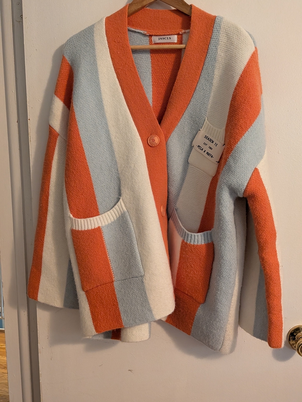 Jascls Orange White and Light Blue Striped V-Neck Cardigan